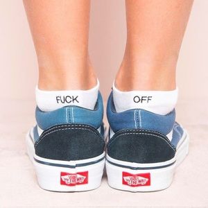 1 Pair Fuck Off White Ankle Socks